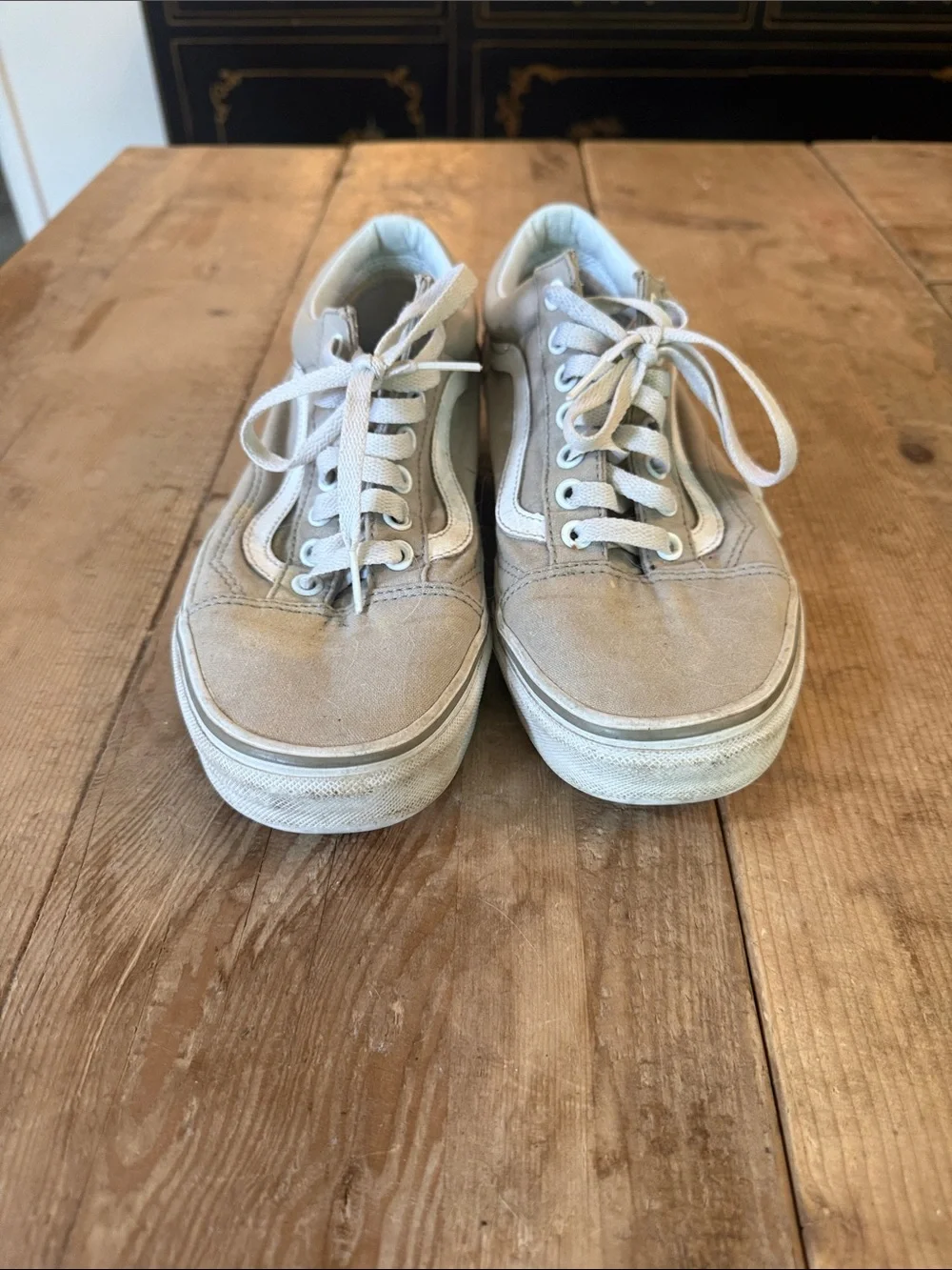 Vans Women's Low-Top Skate Sneakers - Light Beige with White Stripe